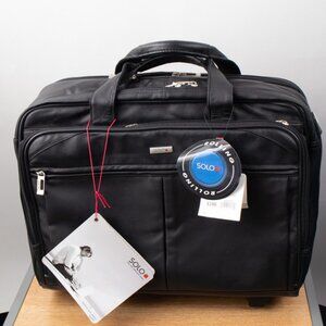 Solo New York Leather Rolling Brief Bag + Strap Holds 15.4" Laptop New Old Stock